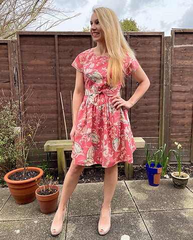 April A-Line dress in pink floral print by Holly