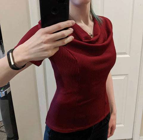 Forget-Me-Not Clementine princess seam top pattern with cowl neck in wine