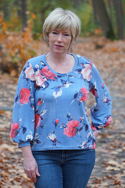 Forget-Me-Not Patterns Vera blouse pattern test make, print with short cuffs and scoop neck