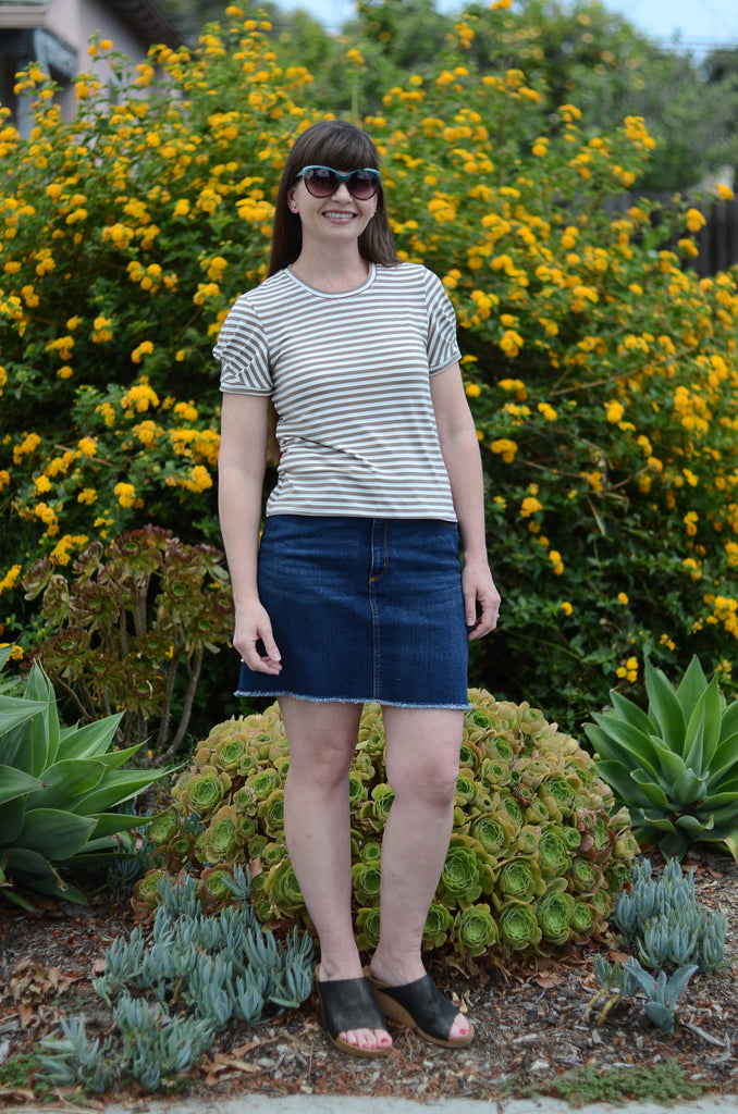 Iris pleated tee test pattern make by Katie in cupro knit