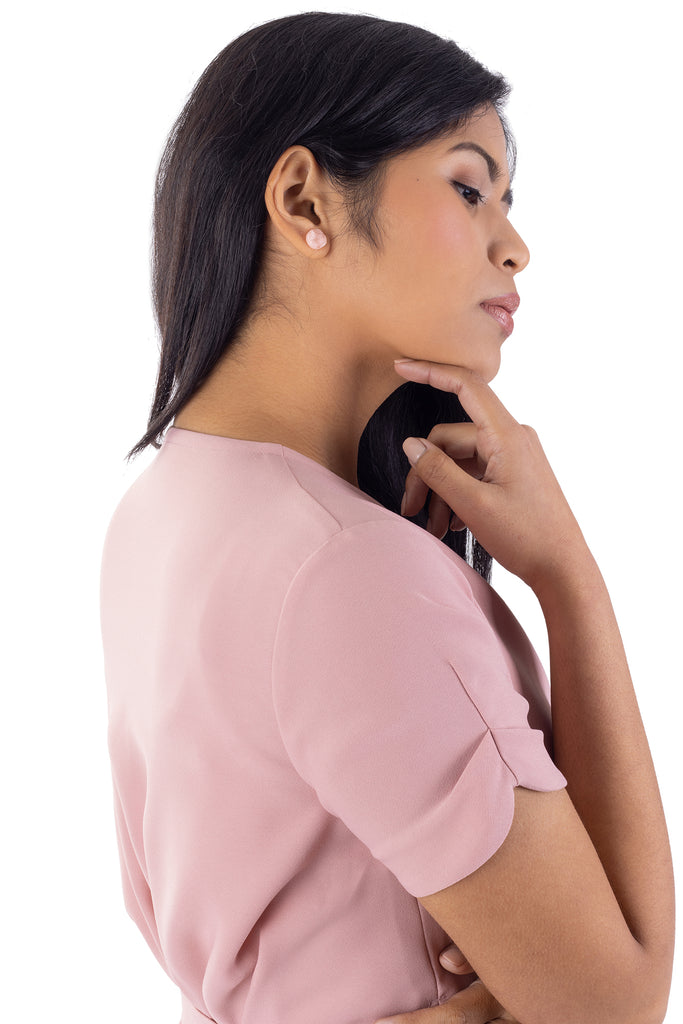 Pink satin-back crepe Adeline wrap dress