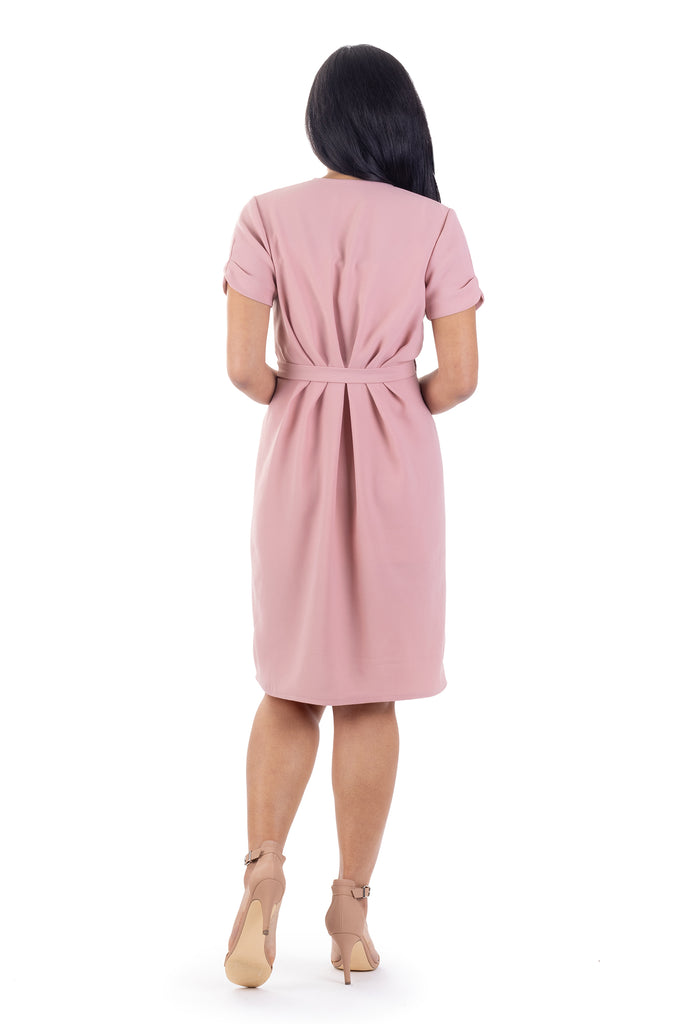 Pink satin-back crepe Adeline wrap dress