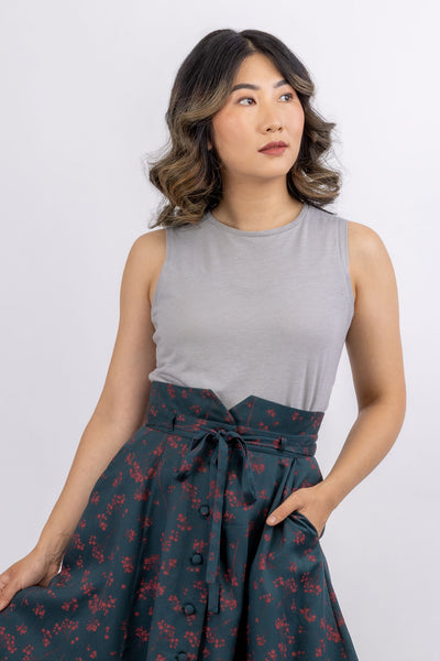 Forget-me-not Patterns Sylvie top; Grey round neck sleeveless view