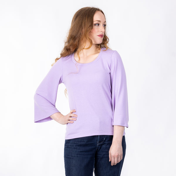 Forget-me-not Vera Top; Lilac scoop neck bell sleeve view