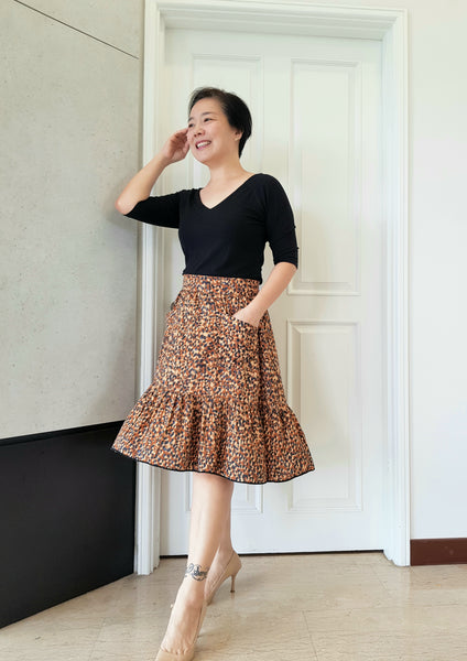 Forget-Me-Not Ella skirt pattern make, by Boon Kuan in rayon, short version, with contrast thread