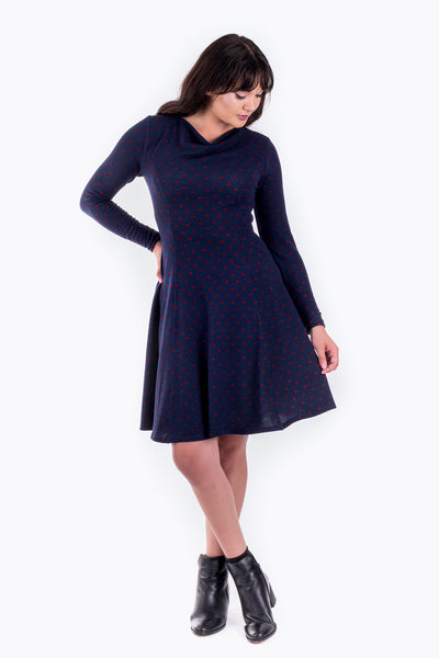 Forget-Me-not Clementine princess seam cowl neck dress pattern