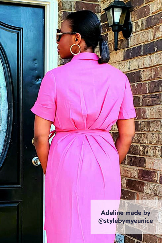 Forget-Me-Not Adeline wrap dress tester make in hot pink