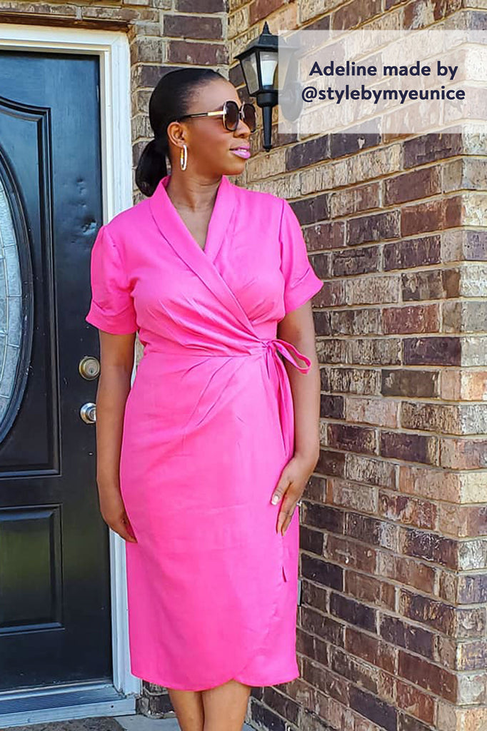 Forget-Me-Not Adeline wrap dress tester make in hot pink