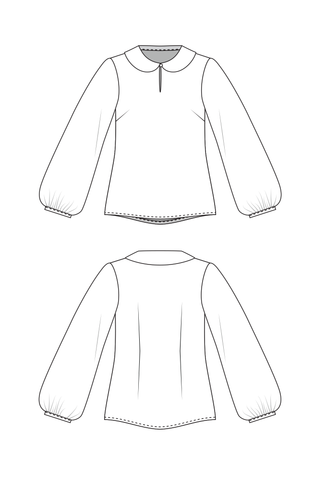 Helmi blouse line drawings front and back, peter pan collar view