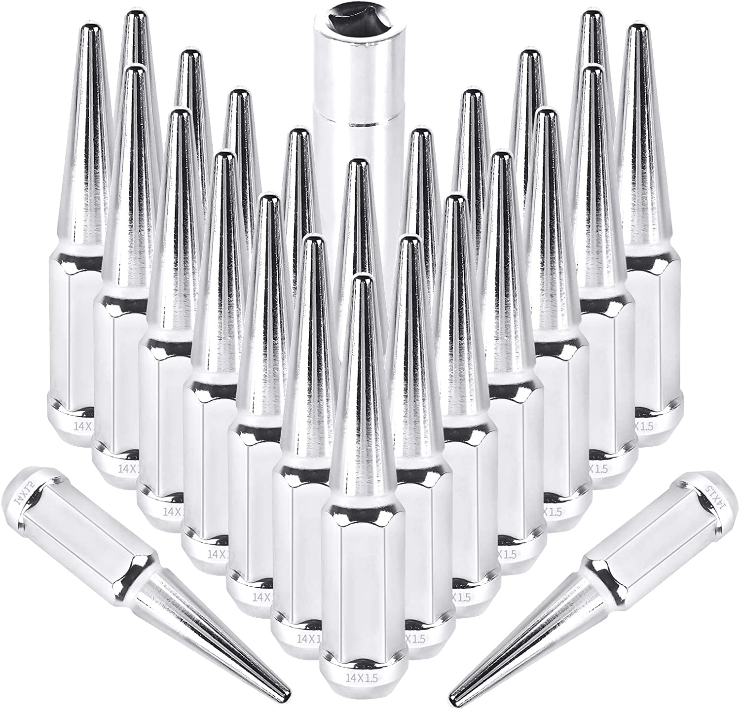 MIKKUPPA 14 mm x 1.5 Wheel Spike Lug Nuts, 24 x Chrome M14x1.5 Lug Nut