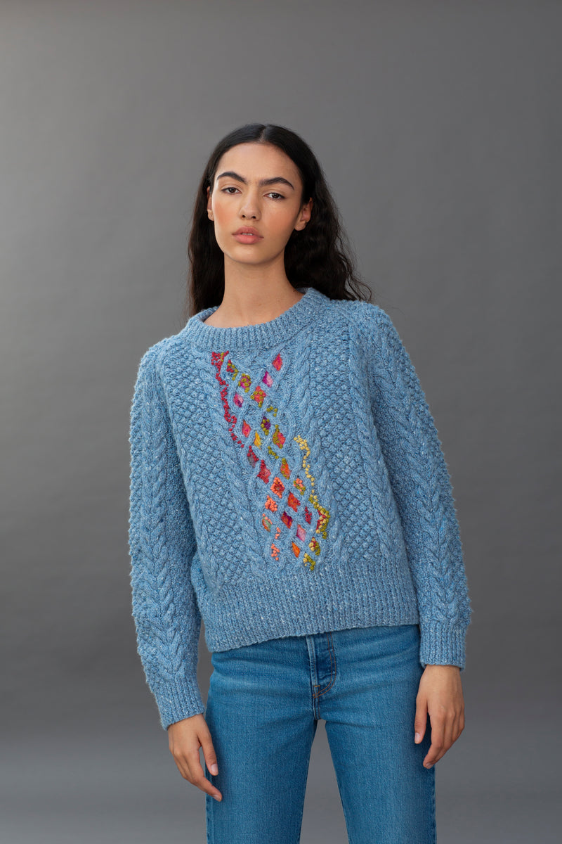 Contrast Embroidery Aran Knit Crop Sweater – Faye Dinsmore