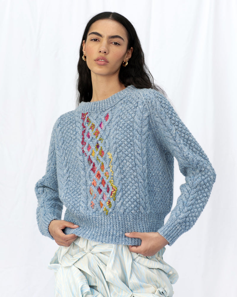 Contrast Embroidery Aran Knit Crop Sweater – Faye Dinsmore