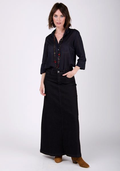 Black Philo denim maxi skirt | Acne Studios | MATCHES UK