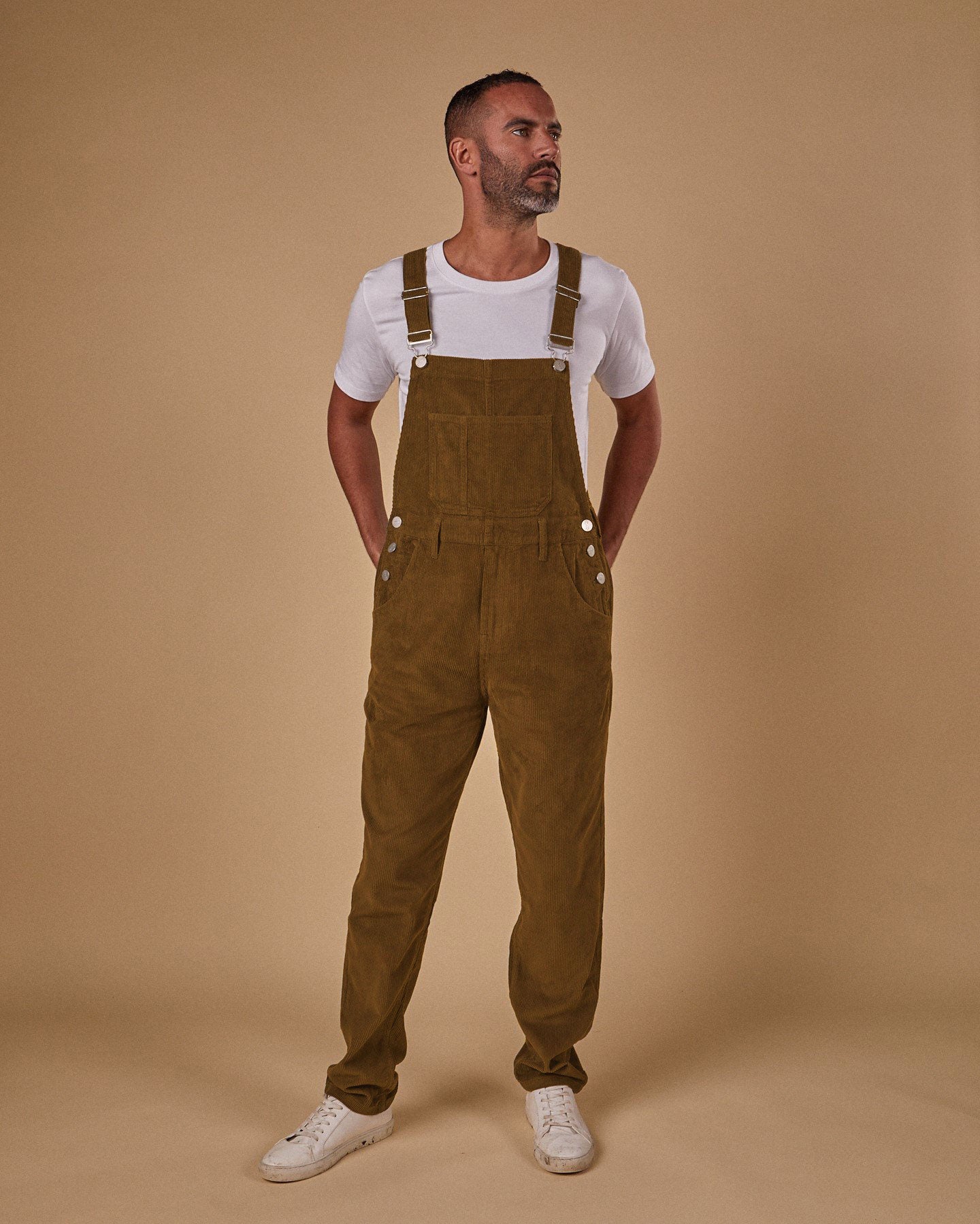 BERTIE Relaxed Fit Cord Dungarees Brown