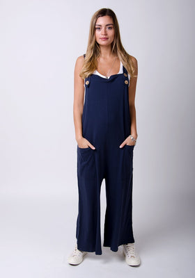AMBER Loose Fit Jersey Dungarees - Navy