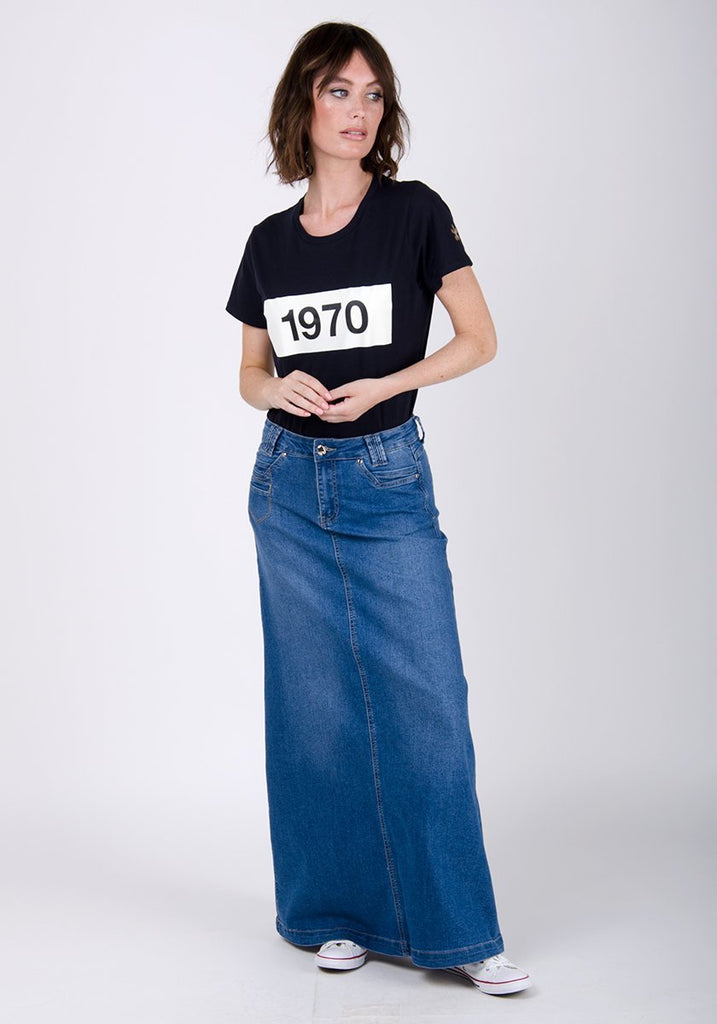 Womens Long Stonewash Denim Skirt Modest Maxi Jean Skirt Shop Now 9227
