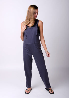 Daphne Jersey Dungaree in PURE BLACK