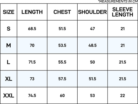 Motorsport Tee Size Chart