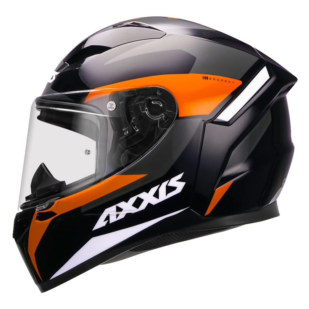 orange black motorcycle helmet