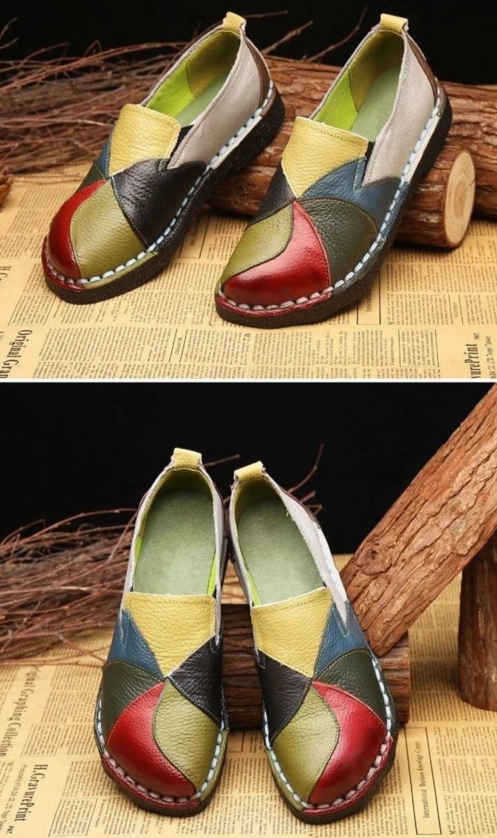 FIFY STORE Mocassins en cuir authentique pour femme, Chaussures plates et colorées  