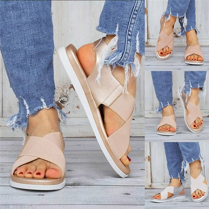 Elastic Flat Bunion Protective Wide Sandals