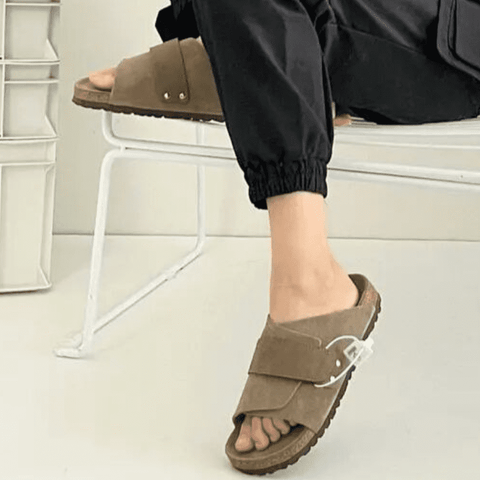 Wide Genuine Leather Unisex Cork Sole Sandals