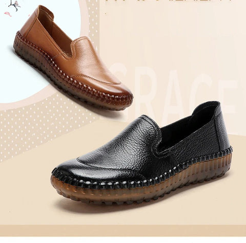 Genuine Leather Round Toe Flats Ladies Shoes for Bunions