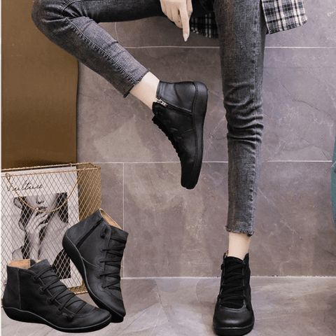 Round Toe Zipper Casual Ankle Boots for Bunions - ComfyFootgear