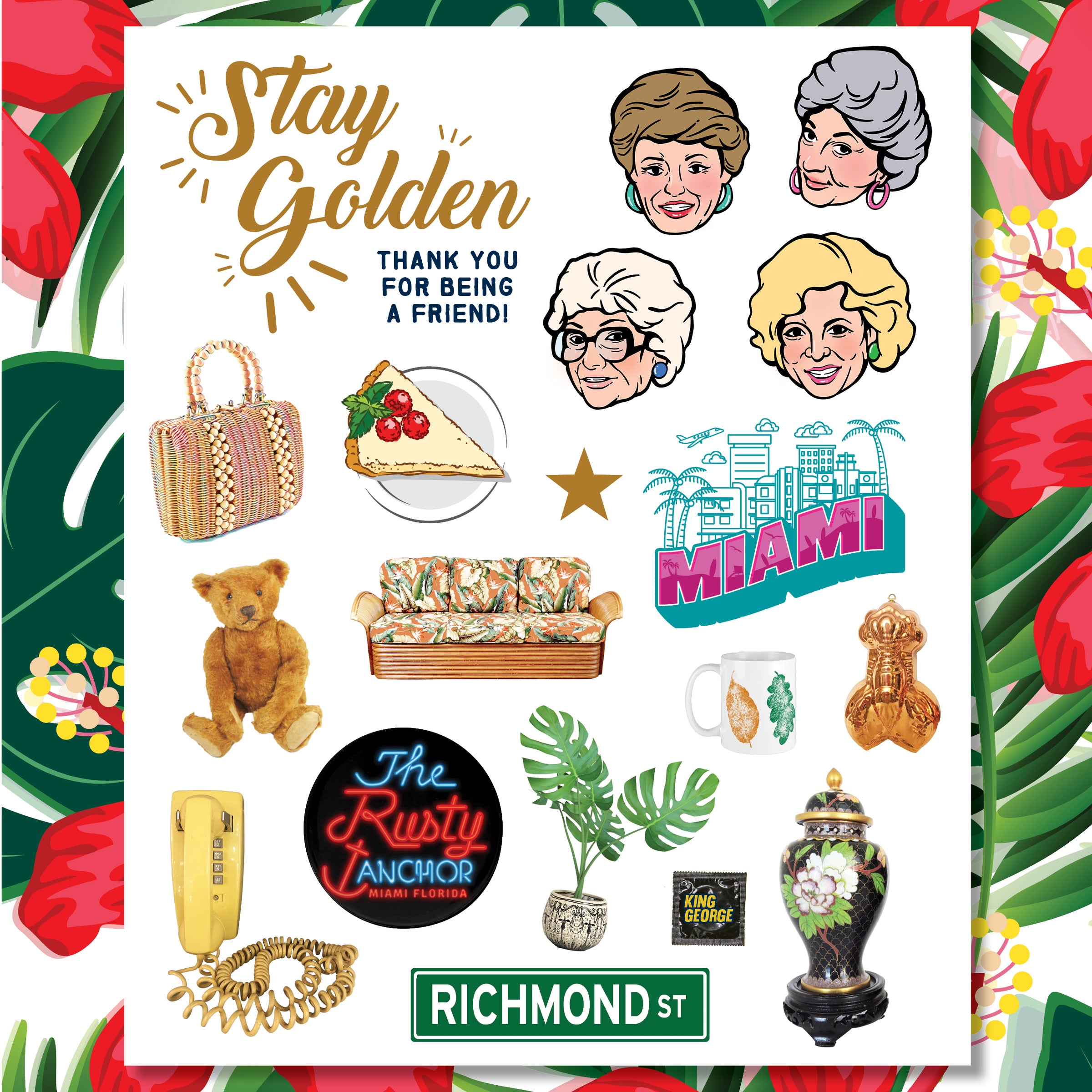 Golden Girls Fan Favorite Icons 19 Sticker Sheet Madcap Co