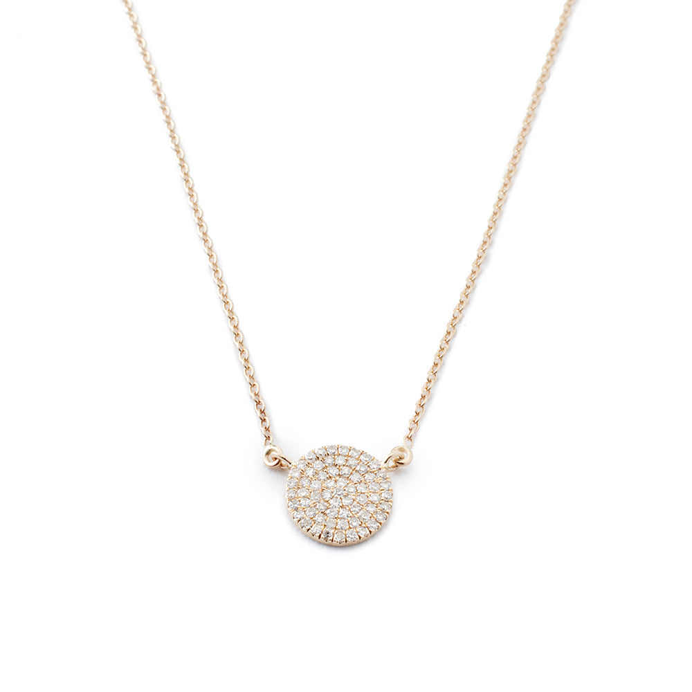 Diamond Pav  Yellow Gold Disc Necklace