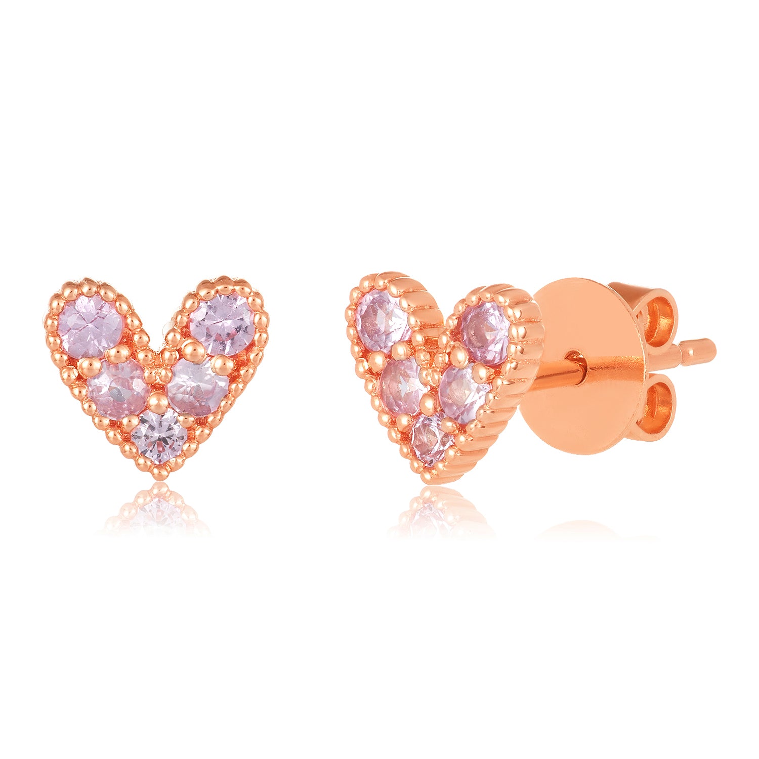 Rose Gold Pink Sapphire Heart Stud