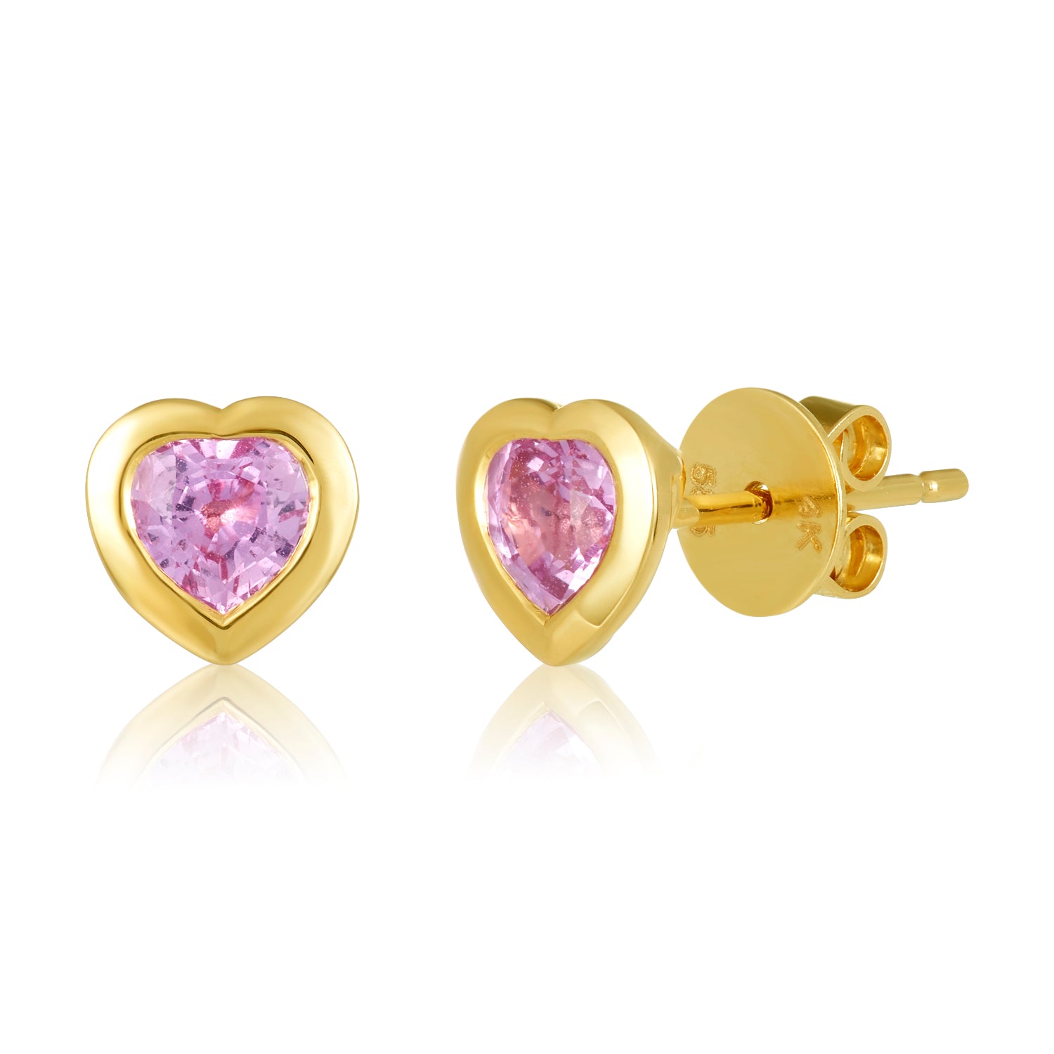 Pink Sapphire Heart Studs