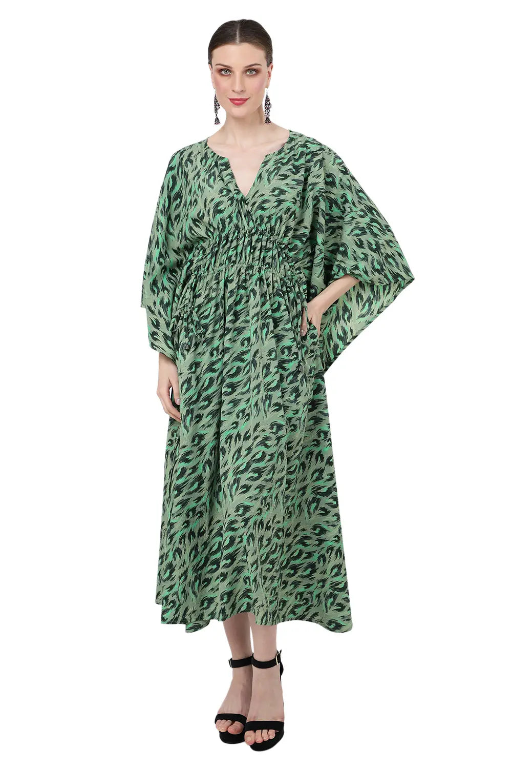 Women Midi Kaftans Summer Holiday Caftan Dress Green S-3XL