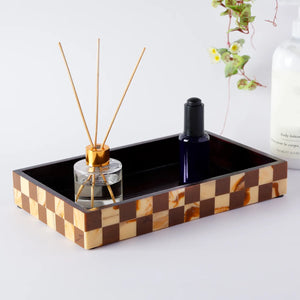Vanity Trays Parlour Gambit Pattern Wood & Resin Inlay Collection in 10x6 - Handicrafts Home - Bathroom Countertop Tray