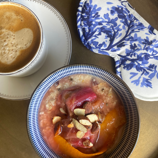 Spring Bircher with Rhubarb and Almonds