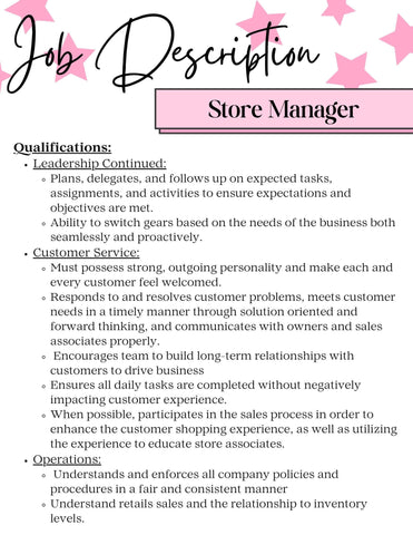 Job Description: Store Manager