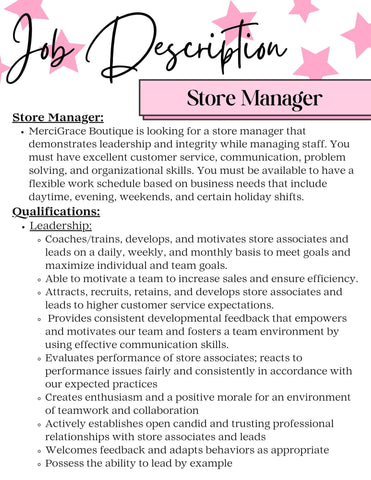 Job Description: Store Manager