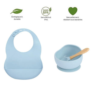 Coffret Repas Bol Ergonomique A Ventouse Cuillere Et Bavoir A Poche Bambin Au Naturel