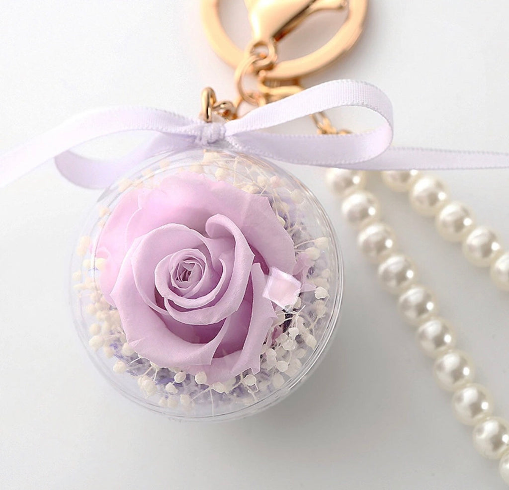 Preserved Rose Pearl Keychain Cle De Coeur