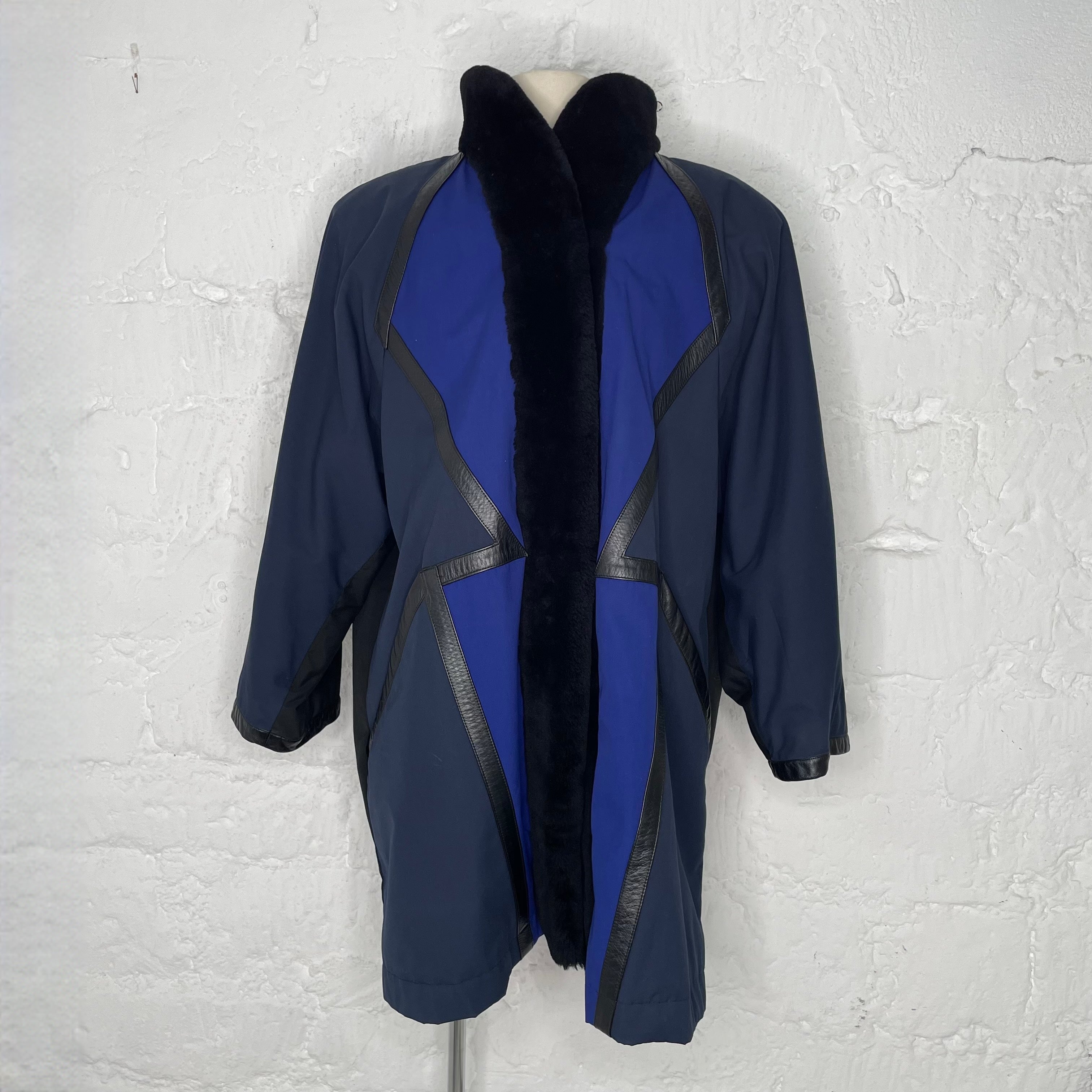 image of YSL Blue Patchwork Fur Lined Jacket ALEP044