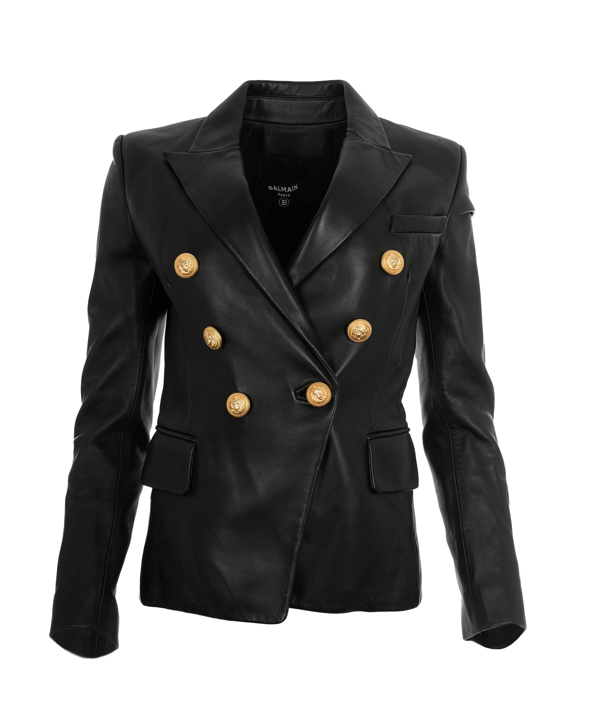 image of Balmain Double Breasted Leather Blazer  ALC1092