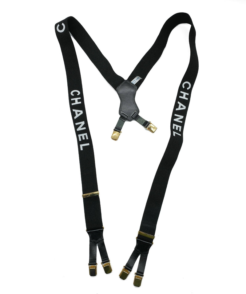 Chanel Suspender Logo Canvas Leather Black White 90187388 ASL7900 ...