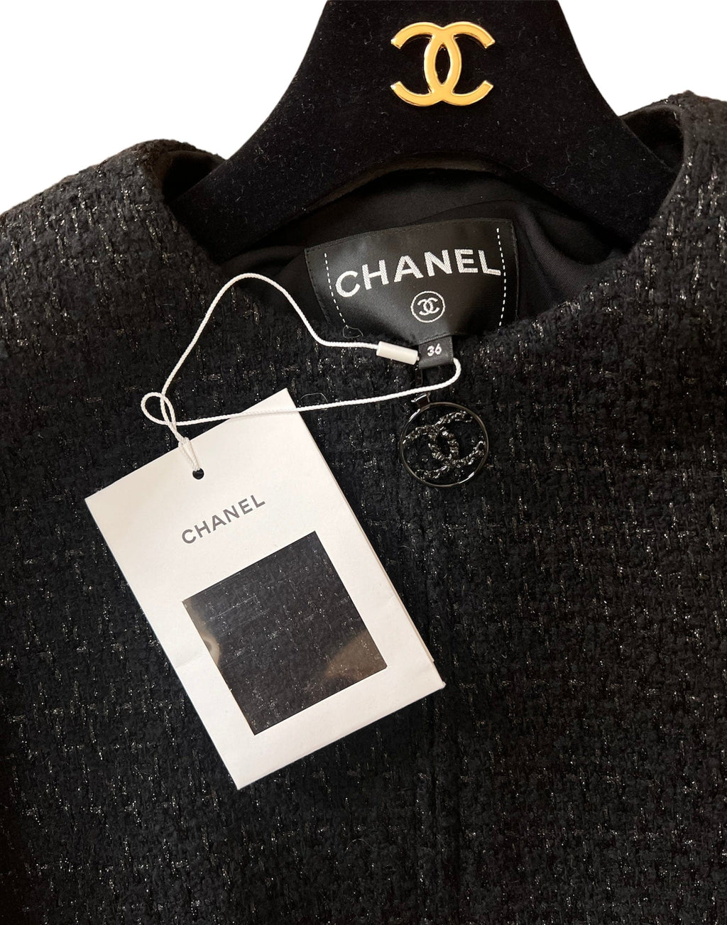 Chanel Black Cropped Tweed Jacket with CC zipper pull UKC1153 ...