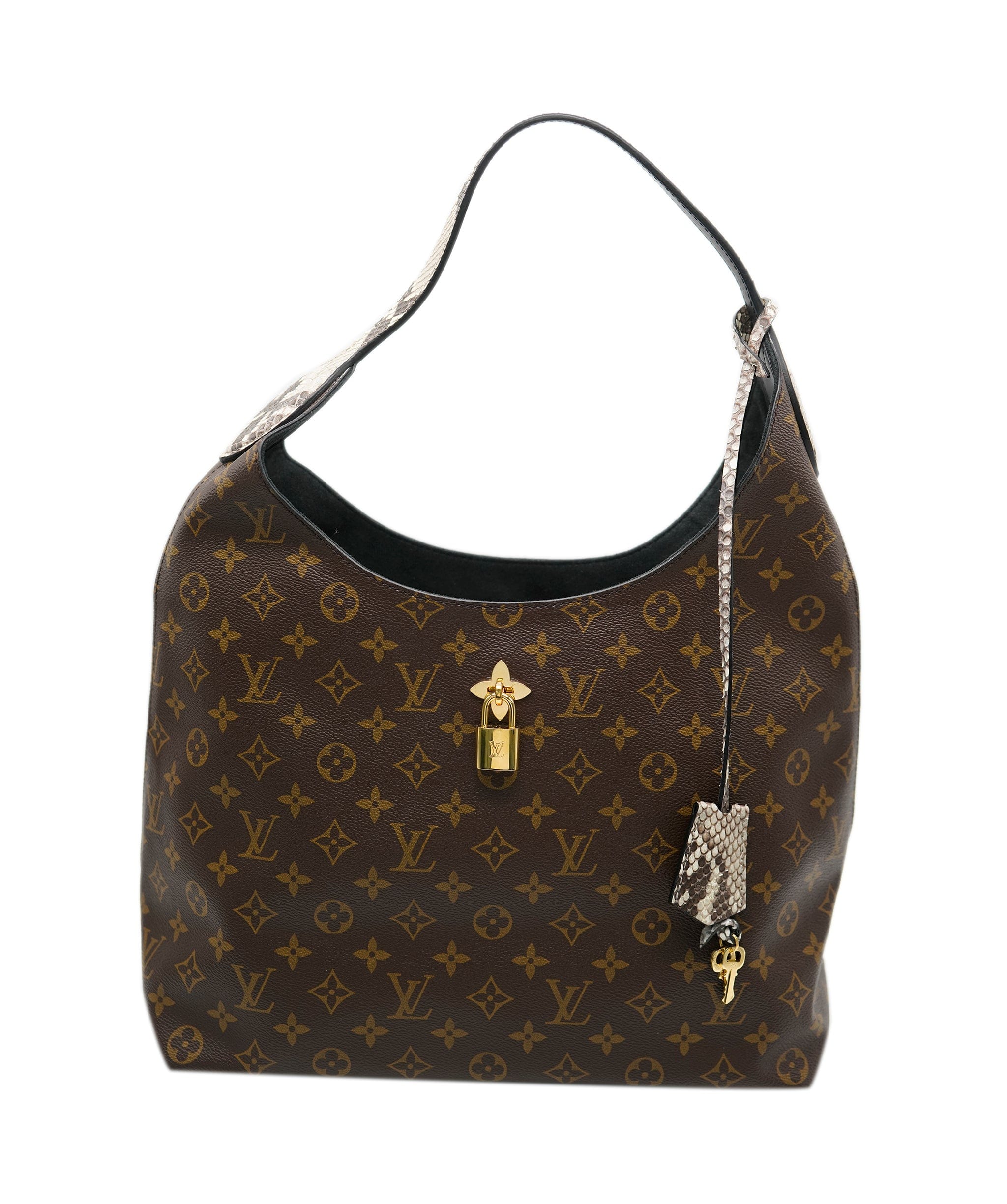 image of Louis Vuitton Grey Python Monogram Canvas Flower Hobo ABC0632