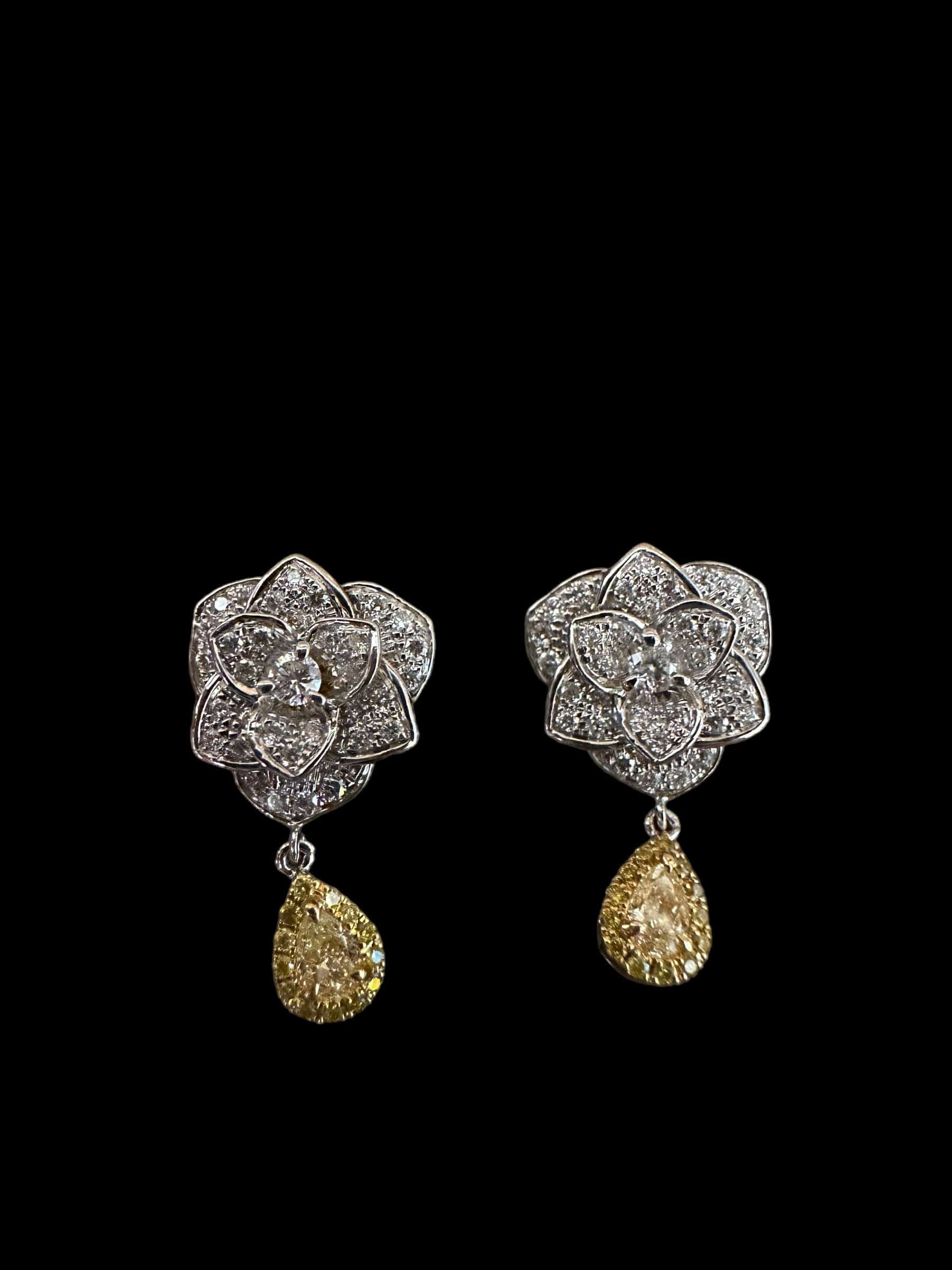 Image of Natural White & Yellow Diamond Flower Drop Earrings