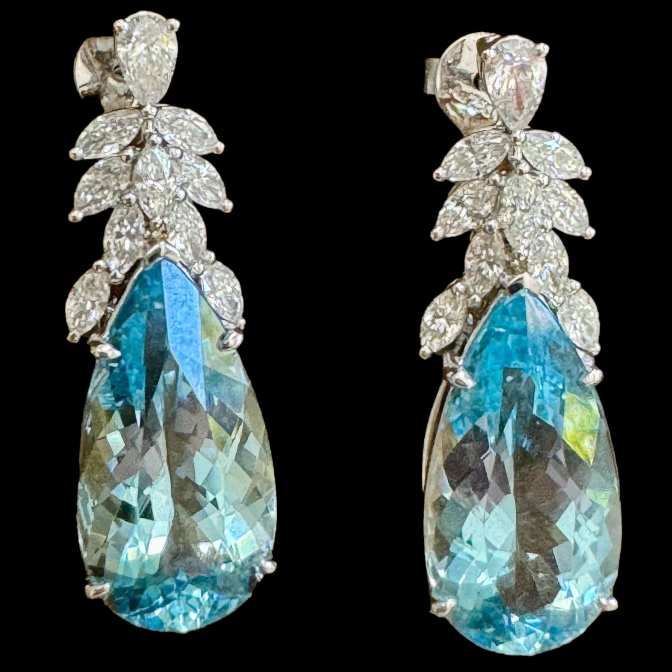 image of Pear Shaped Natural Aquamarine Diamond Stud Earrings set in 18K White Gold