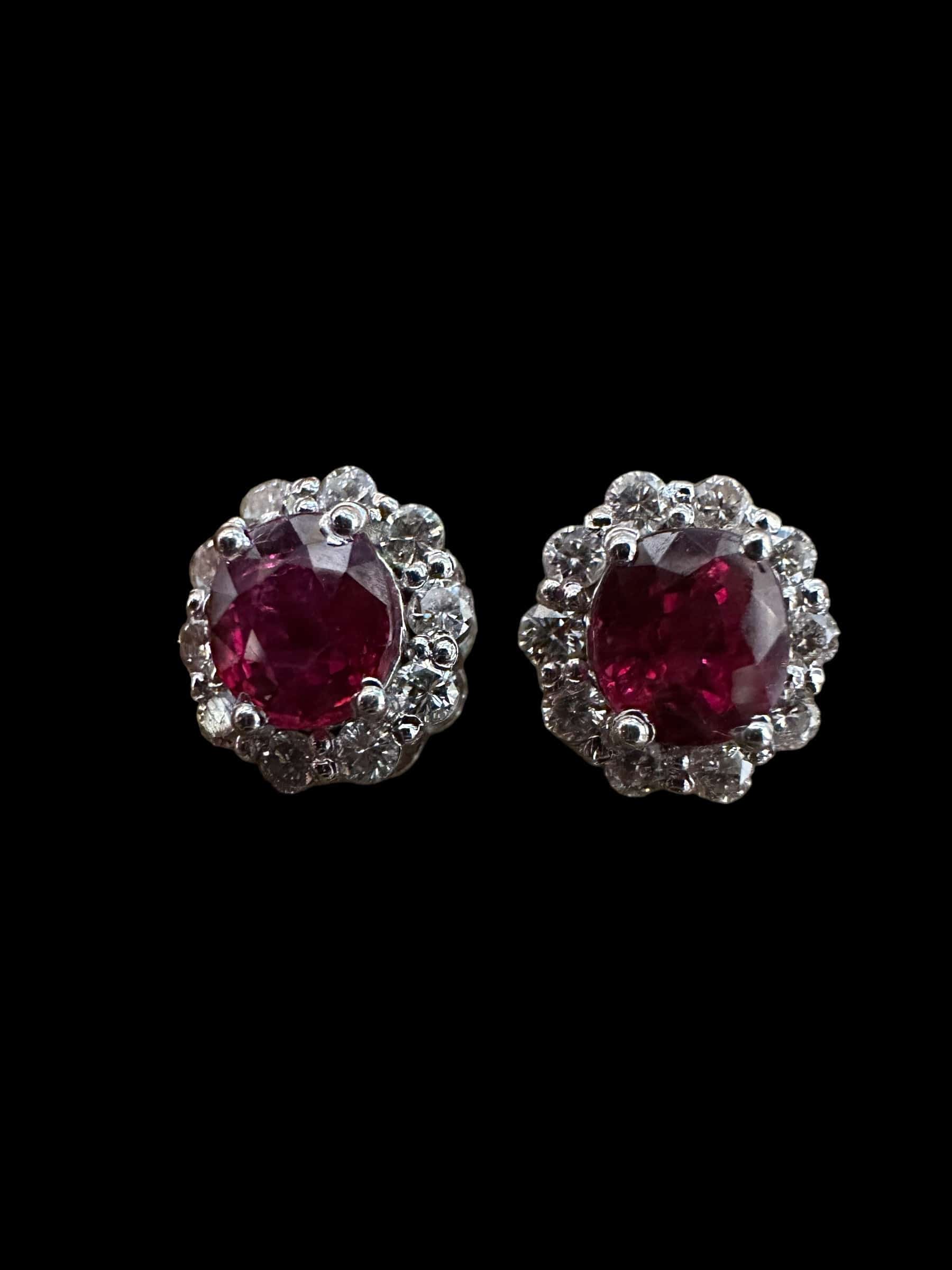 Image of Ruby Stud earrings with surrounding diamonds