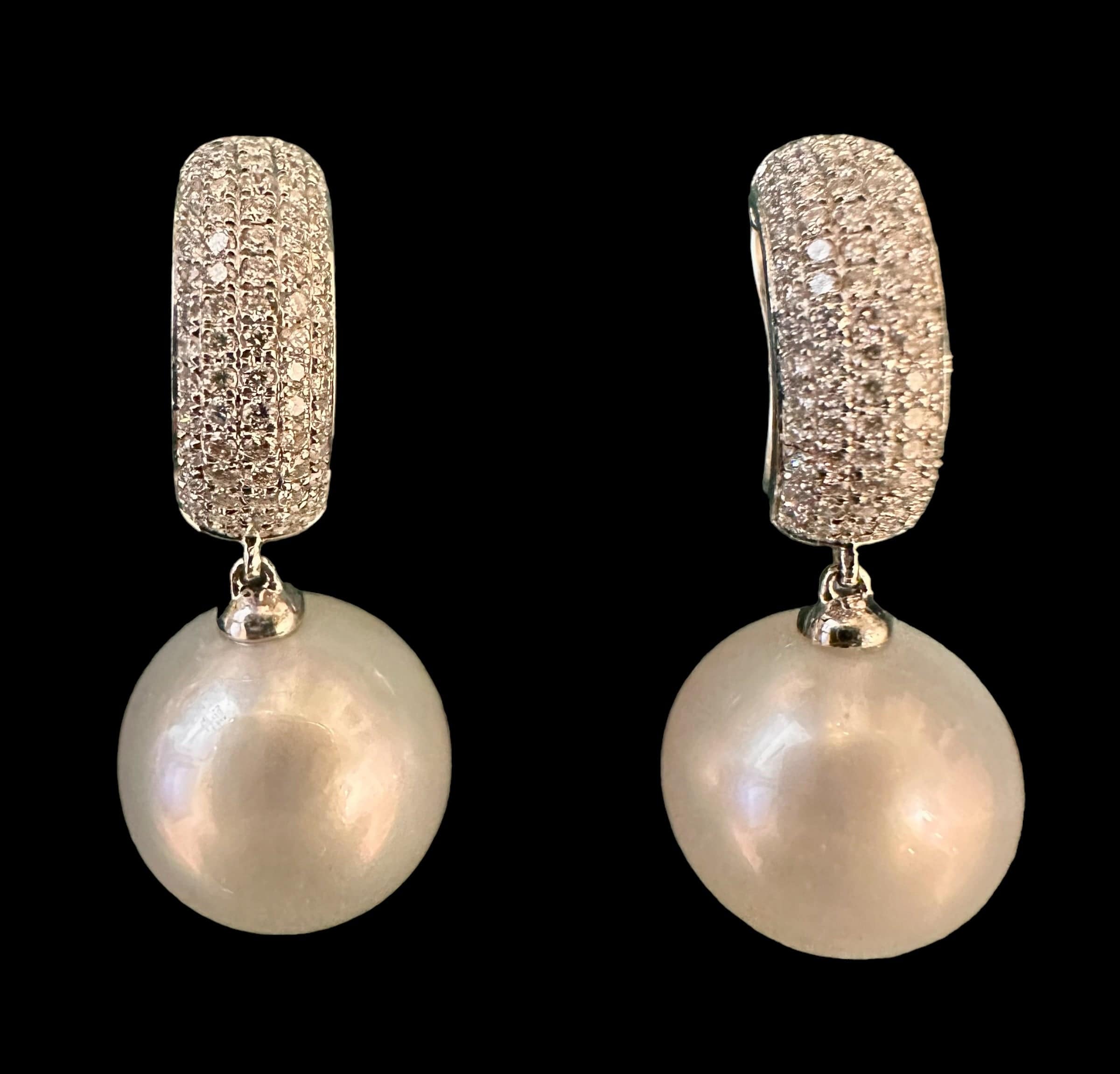 image of White Sea Pearl and Diamond Drop Earrings