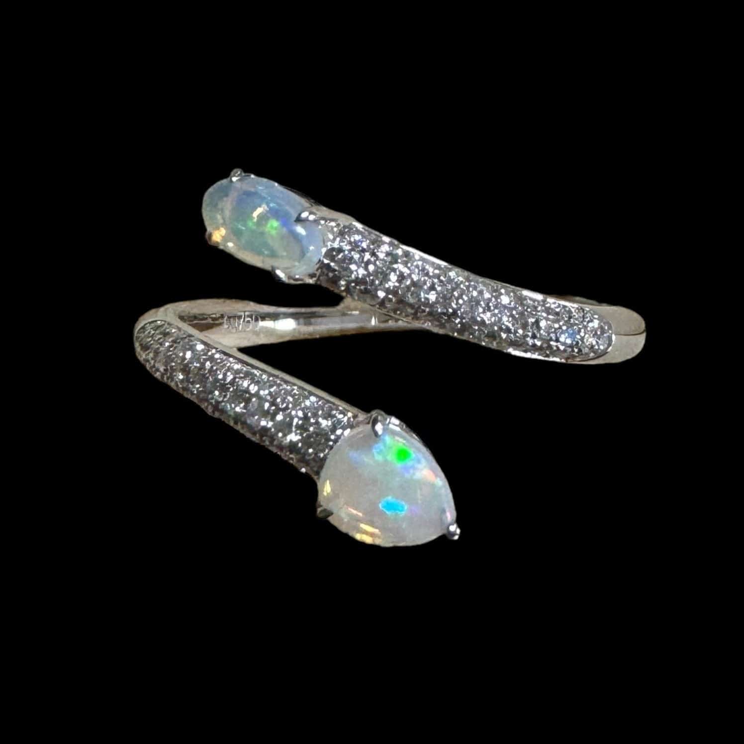 image of Opal & Diamond Open Ring set in 18K White Gold