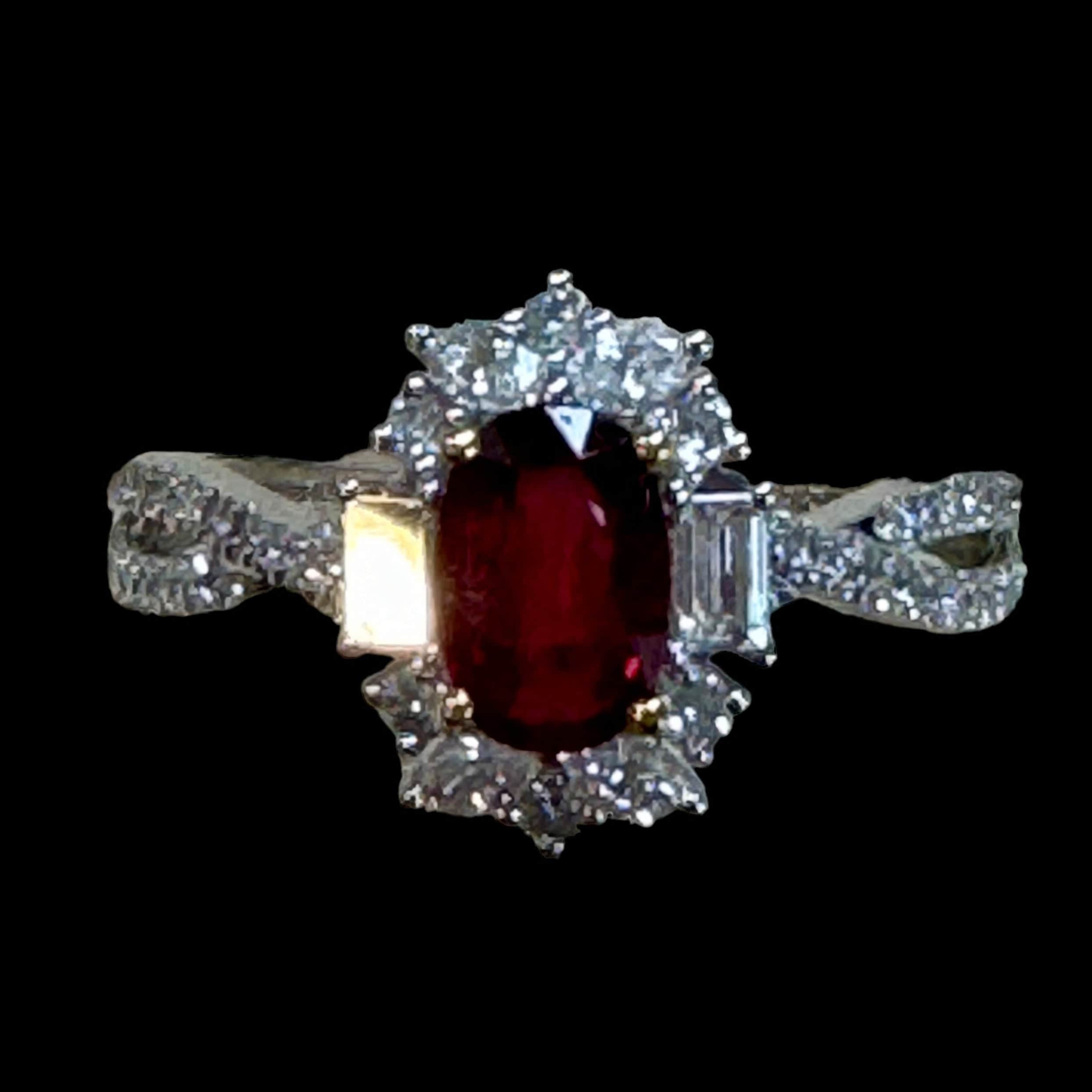 image of Oval Centre Ruby & Diamond Ring set in 18K White Gold